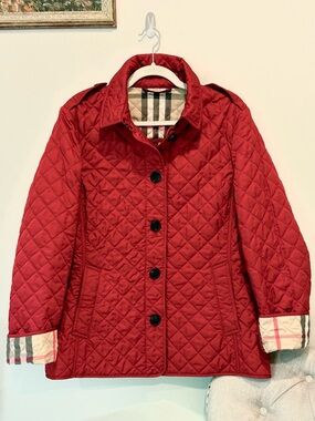 Burberry Quilted Jacket Red Classic Nova Plaid Check Lining Size XL